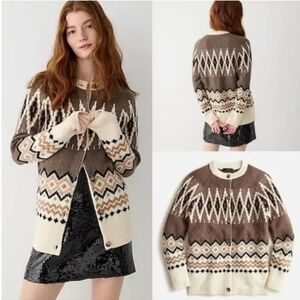 J. Crew Fair Isle Diamond Cardigan Button Front Sweater